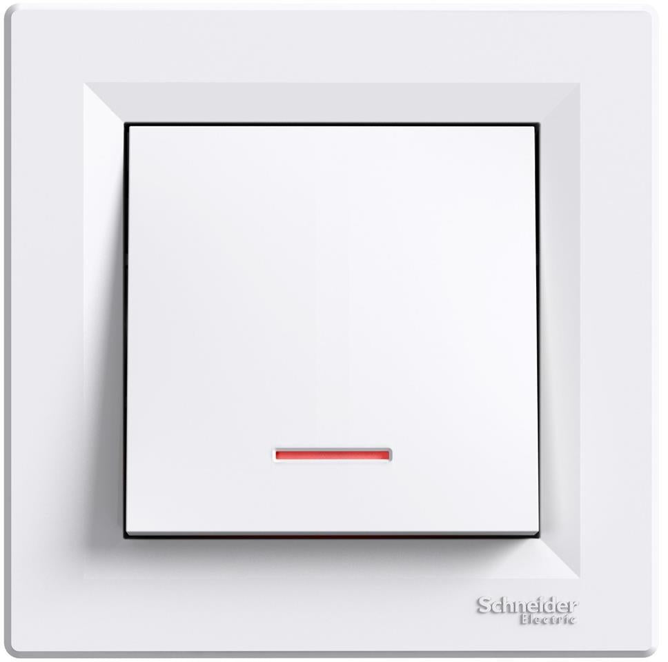Еднополюсен ключ с подсветка моноблок цвят Бял Asfora SE, SCHNEIDER ELECTRIC, EPH1400121