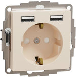 Контакт шуко с детска защита авт. и USB тип A+A 2.4A 12W цвят Крем Sedna SE