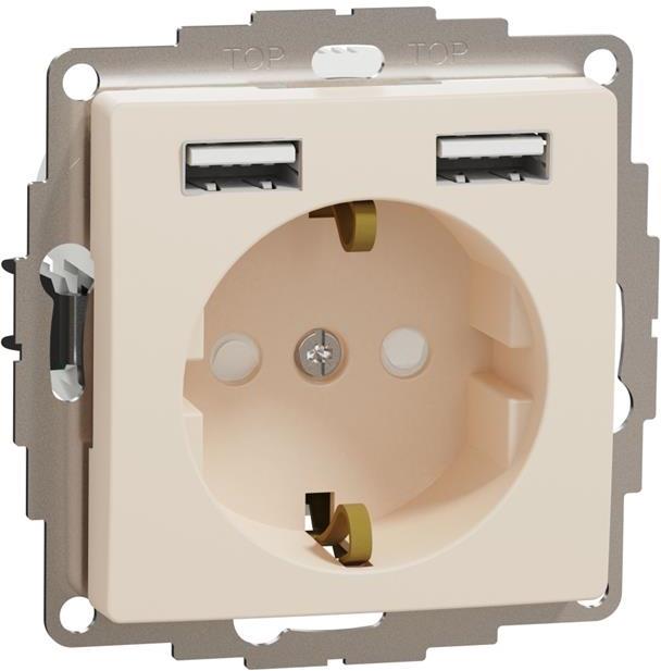 Контакт шуко с детска защита авт. и USB тип A+A 2.4A 12W цвят Крем Sedna SE