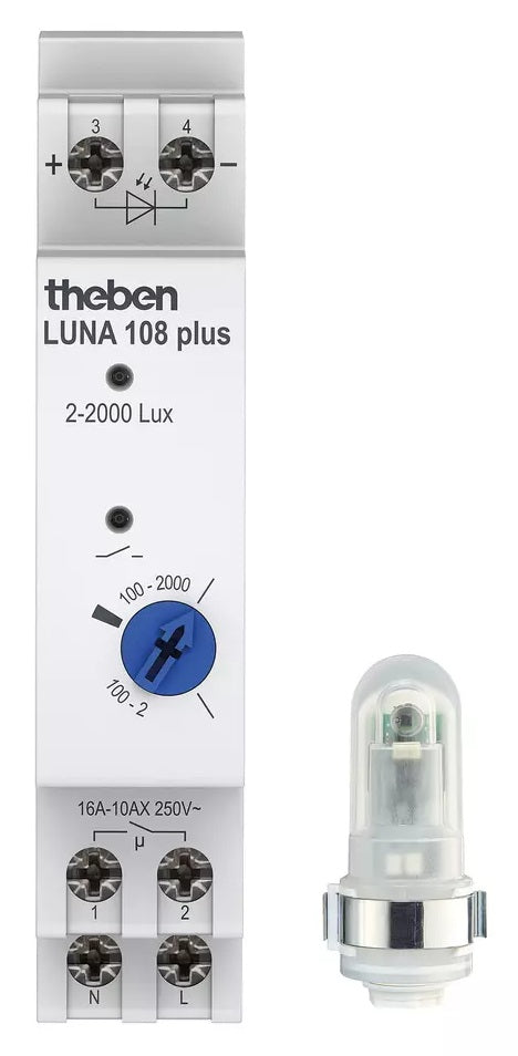 Датчик за осветеност, комплект с фотоклетка IP55, 1c/o 16A, 230Vac, 1DIN, LUNA 108 plus AL Theben, THEBEN, 1080910
