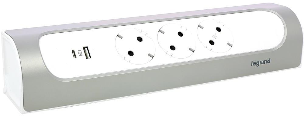 Разклонител ъглов сив 3x2P+E без кабел с USB A+C 3A 15W Corner NEW Legrand, LEGRAND, 694504