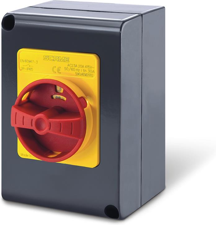 Пакетен прекъсвач Y1 40A 3P I-0 в алуминиева кутия 105x150x82mm IP66 Isolators Scame, SCAME, 590.HEM4003