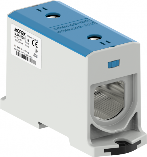 Тунелна клема СИНЯ 1P 490A с 2 отвора OTL300-1 1xAl/Cu 95-300mm² 1000V MOREK, MAA1300B10