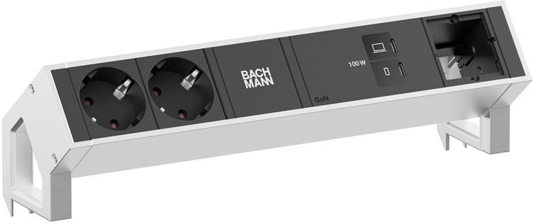 Модул DESK 2 с 2х Шуко и USB тип C Power Delivery 100W и 1х празен модул,, цвят Инокс Bachmann, BACHMANN, BM0023757