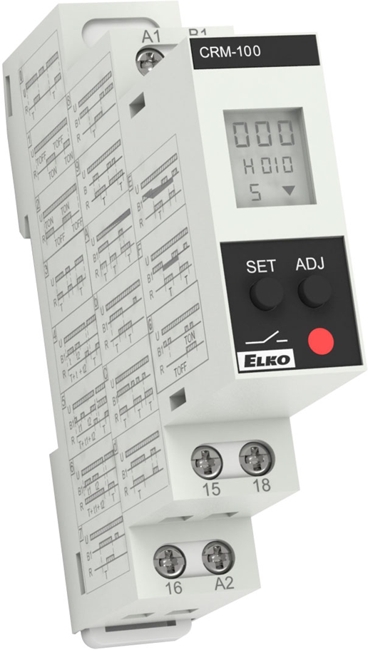 Реле за време, мултифункционално, 17x 0.1s…999h, LCD, 1c/o 8A, 24...240Vac/dc, 1DIN, Elko EP, ELKO EP, CRM-100