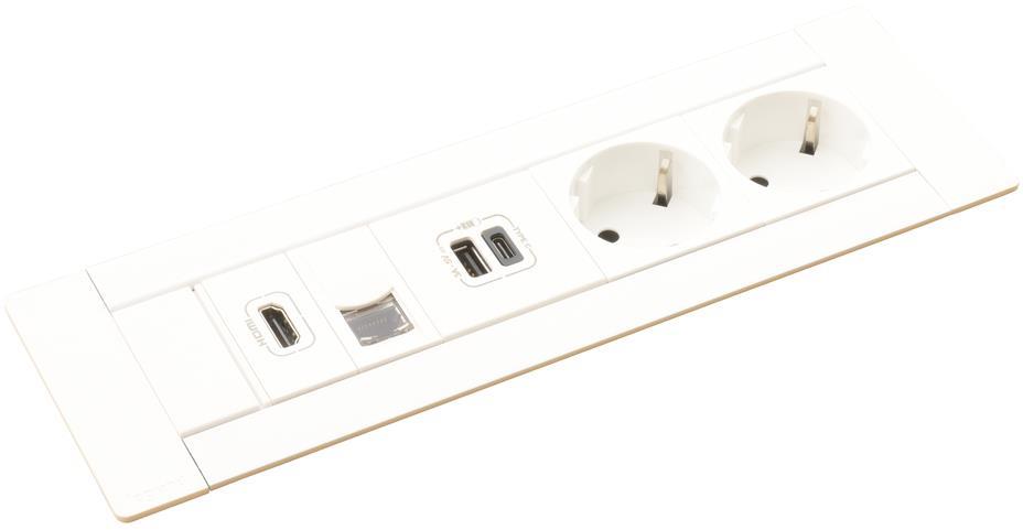 Мебелна кутия с 2х Шуко, USB тип A+C, HDMI и RJ45 Cat.6 UTP, кабел 2m, 247x80mm, цвят БЯЛ, Incara Multilink Legrand, LEGRAND, 654781