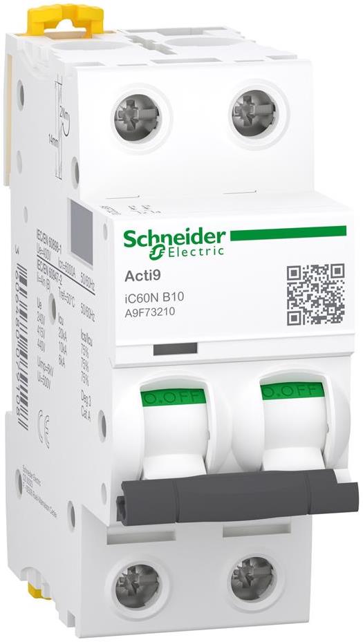 Автоматичен прекъсвач Acti 9 iC60N 2P 10A крива B 6kA SE, SCHNEIDER ELECTRIC НИСКО НАПРЕЖЕНИЕ, A9F73210
