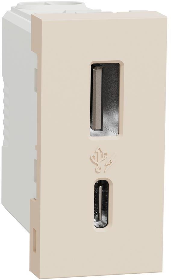 Розетка 2хUSB за зареждане тип A+C 2.4A 12W 1 мод. цвят Крем Unica SE, SCHNEIDER ELECTRIC, NU301644
