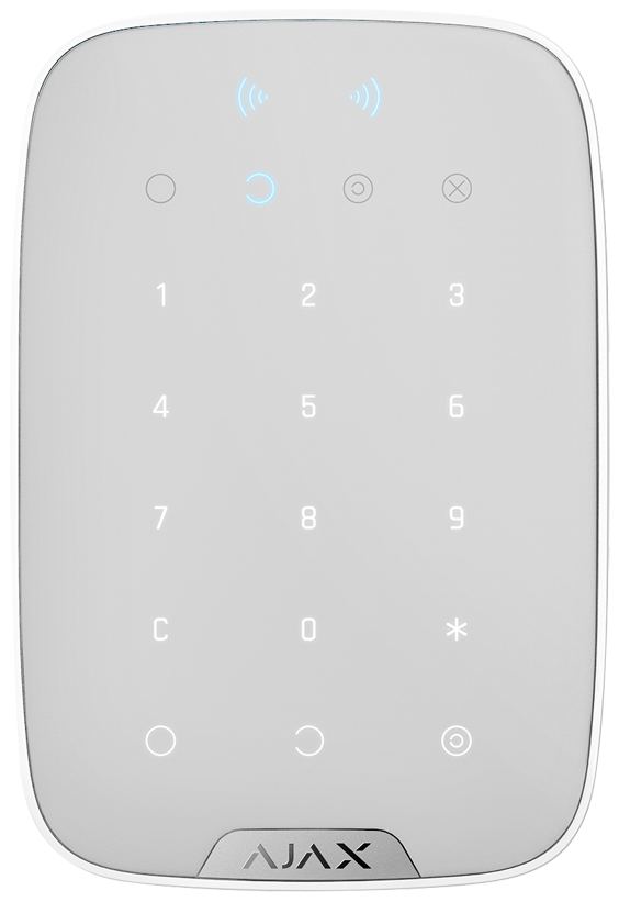 Безжична сензорна клавиатура с LED индикация и RFID, бял, KeyPad Plus Ajax, AJAX, 38253.83.WH1