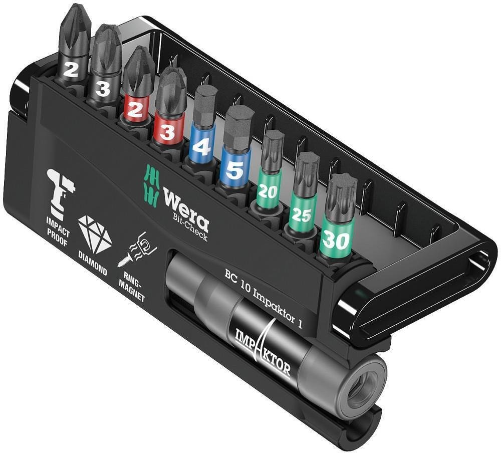 Комплект 9х бита и държач 897/4, Bit-Check 10 Impaktor Wera - W057680
