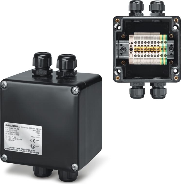 Кутия взривозащитена EX 122х120х90мм IP66, с 3х щуцера М20, 8xWDU 4,0mm², серия Zenith-P ЕX Scame, SCAME, 644.0345-J02