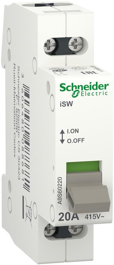 Товаров прекъсвач /шалтер/ Acti 9 iSW 2P 20A 415V 1 мод. SE, SCHNEIDER ELECTRIC НИСКО НАПРЕЖЕНИЕ, A9S60220