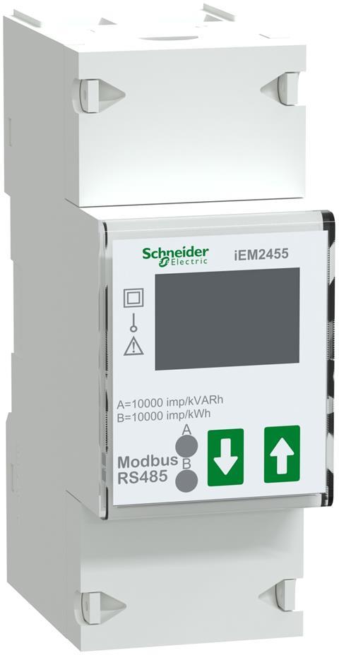 Монофазен електромер за ДИРЕКТНО мерене на ел. енергия Acti 9 iEM, Modbus, до 2 тарифи, за DIN монтаж 2 мод, 100A, MID SE, SCHNEIDER ELECTRIC НИСКО НАПРЕЖЕНИЕ, A9MEM2455