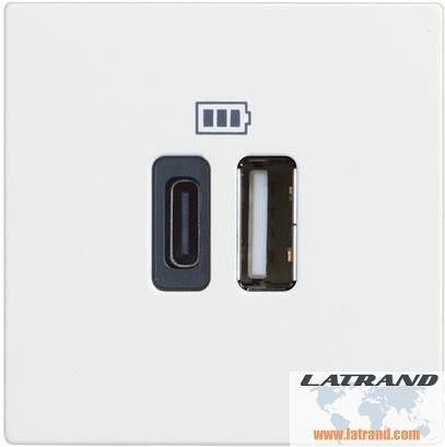 Розетка 2xUSB за зареждане тип A+C 5V 3A 2 мод. цвят Бял Classia Bticino - RW4287C2