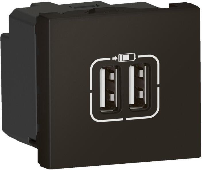 Розетка 2хUSB за зареждане тип А 3A 15W 2 мод. цвят Черен Mosaic Legrand, LEGRAND, 79194L