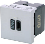 Розетка USB за зареждане тип C Power Delivery 30W 2 мод. цвят Алуминий Mosaic Legrand, LEGRAND, 79385L