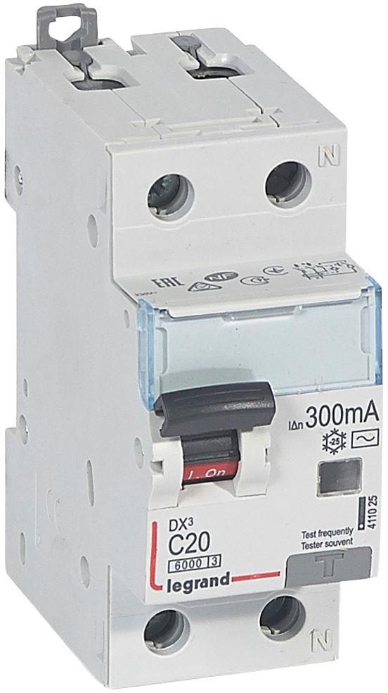 ДТЗ комбинирана DX3 1P+N 20A крива C 300mA тип AC 6kA 2 мод. Legrand, LEGRAND НИСКО НАПРЕЖЕНИЕ, 411025