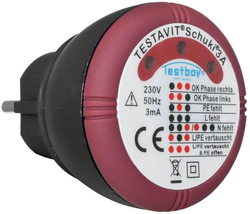 Тестер за контакт шуко CAT II 300Vac, LED, Testavit Schuki 3A Testboy /до изчерпване/, TESTBOY, 4028532200060