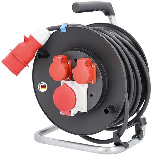 Макара трифазна 25m H07RN-F 5G1.5mm2 термична защита 2 шуко + 3P+N+T 16A с капак и водач на кабела AS-Schwabe, AS - SCHWABE, AS10155