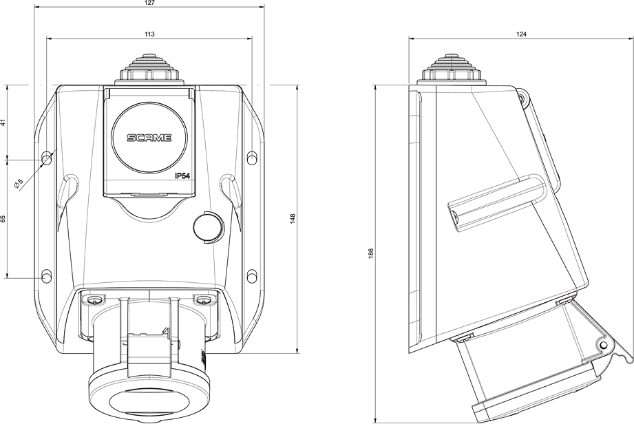 Промишлен комбиниран контакт 3P+N+Е 16A+шуко IP54 серия Optima Combi Scame-513.1657-DN
