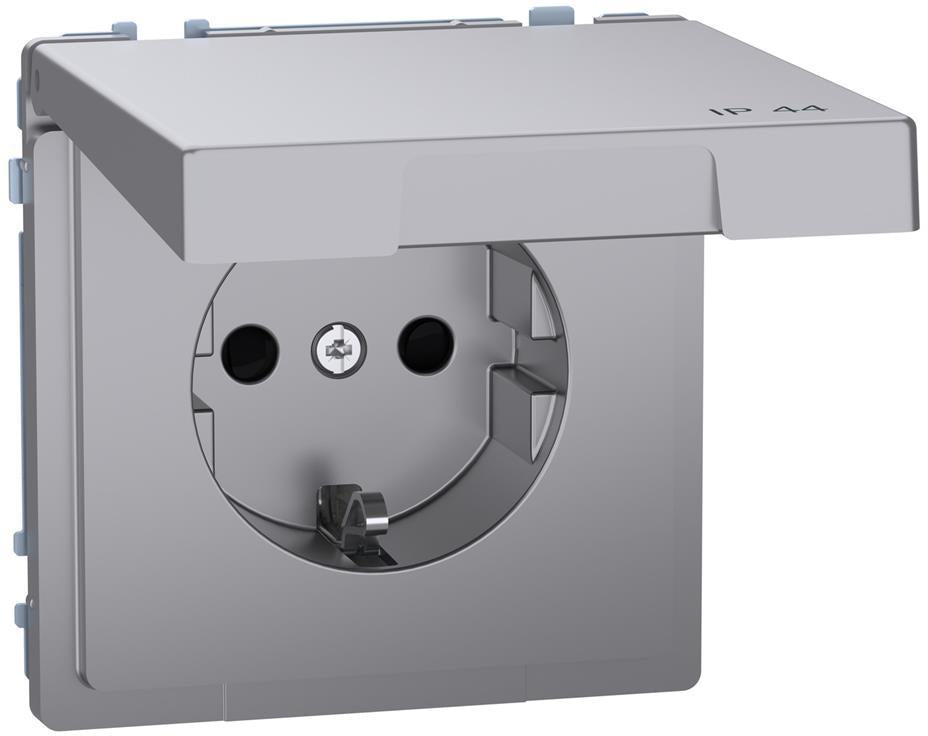 Механизъм контакт шуко с лицев панел IP44 цвят Неръждаема стоман System Design Merten SE, SCHNEIDER ELECTRIC, MEG2314-6036
