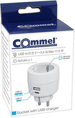 Адаптер за контакт бял с USB A+C 1 х шуко Commel, COMMEL, C240-801