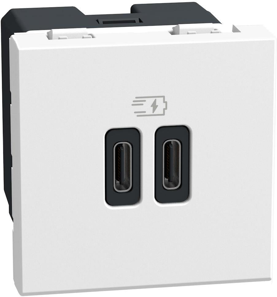Розетка 2xUSB за зареждане тип C+C 3A 30W 2 мод. цвят Бял Light Now Bticino, BTICINO, YW4293CC