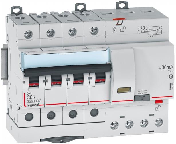 ДТЗ комбинирана DX3 4P 63A крива C 30mA тип AC 6kA 7 мод. Legrand, LEGRAND НИСКО НАПРЕЖЕНИЕ, 411192