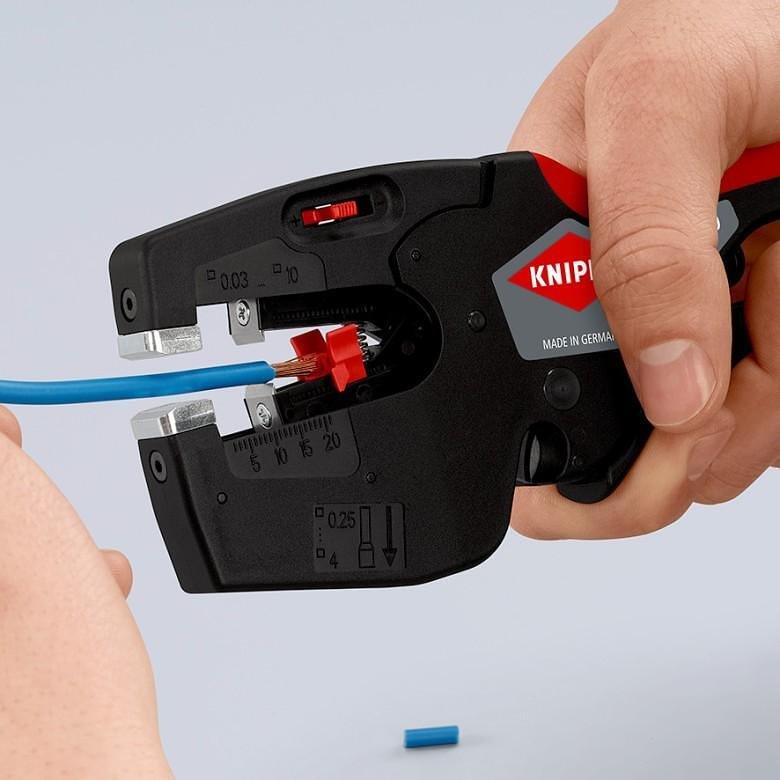 Клещи заголващи автоматични NexStrip, синьо-червена ръкохватка 190мм, Knipex - K1272190