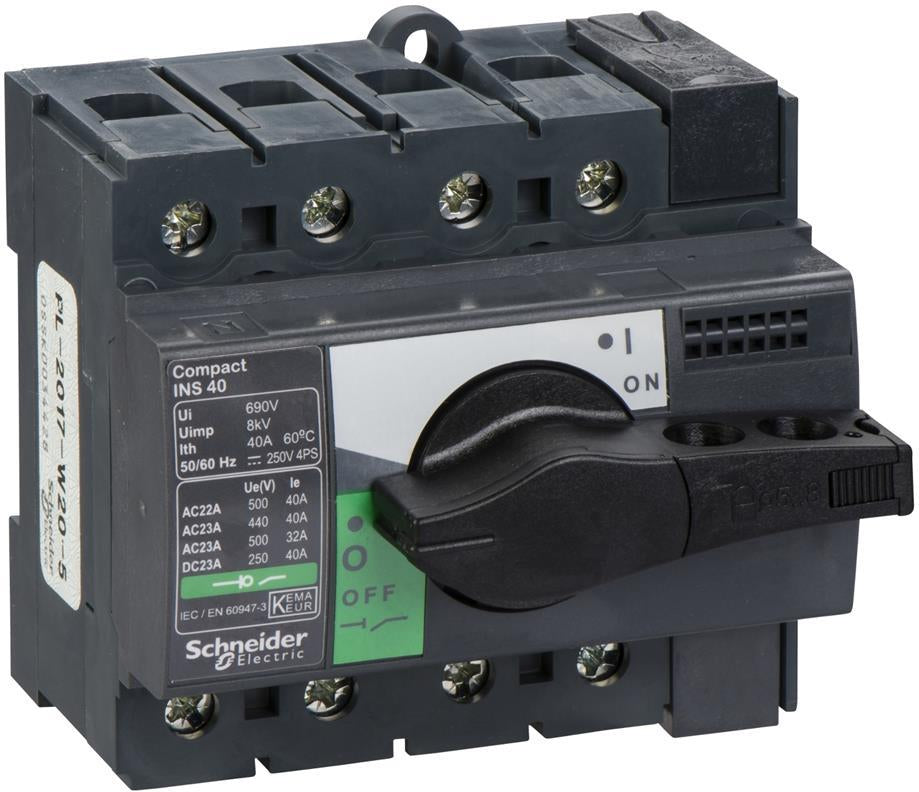 Товаров прекъсвач INS40 4P 40A, за DIN монтаж, с ръкохватка SE, SCHNEIDER ELECTRIC НИСКО НАПРЕЖЕНИЕ, 28901