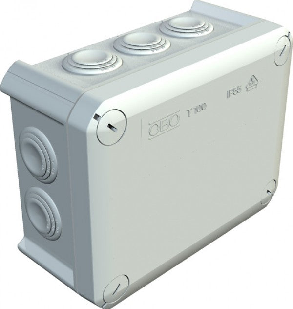 Разклонителна кутия T100, UV защитена, IP66, 150х116х67mm,10 входа с уплътнение M25, сива OBO, OBO BETTERMANN, O2007077