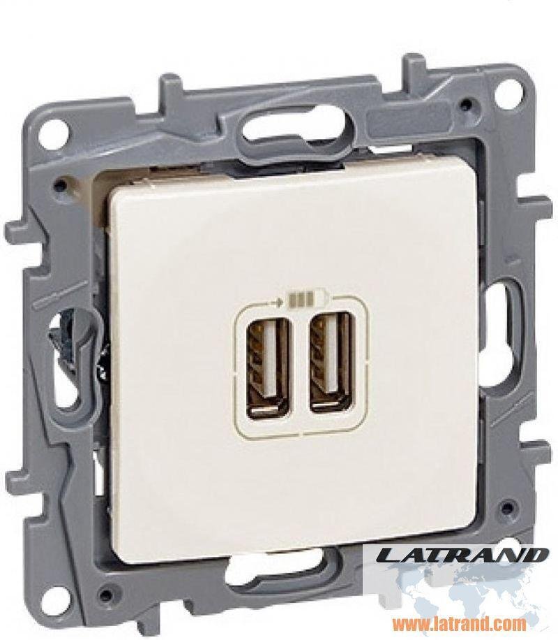 Розетка 2хUSB за зареждане тип A 5V 2.4A 12W цвят крем Niloe Legrand - 764694