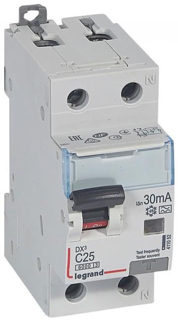 ДТЗ комбинирана DX3 1P+N 25A крива C 30mA тип A 6kA 2 мод. Legrand, LEGRAND НИСКО НАПРЕЖЕНИЕ, 411052