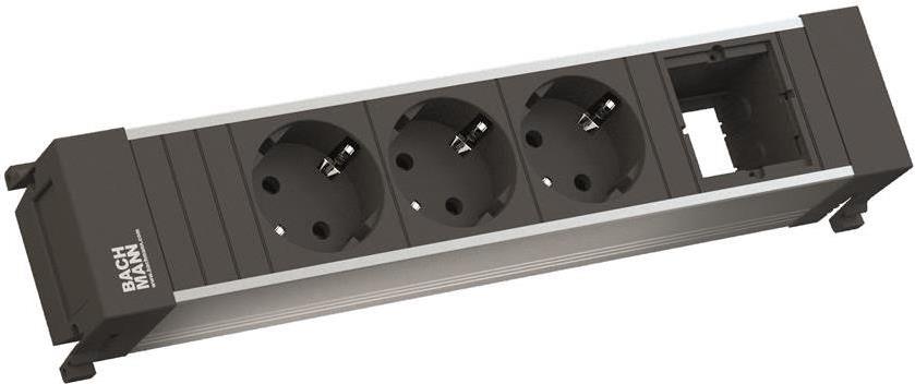 Модул за POWER FRAME 4M с 3х Шуко и 1х празен модул, цвят Черен, Bachmann, BACHMANN, B916.006