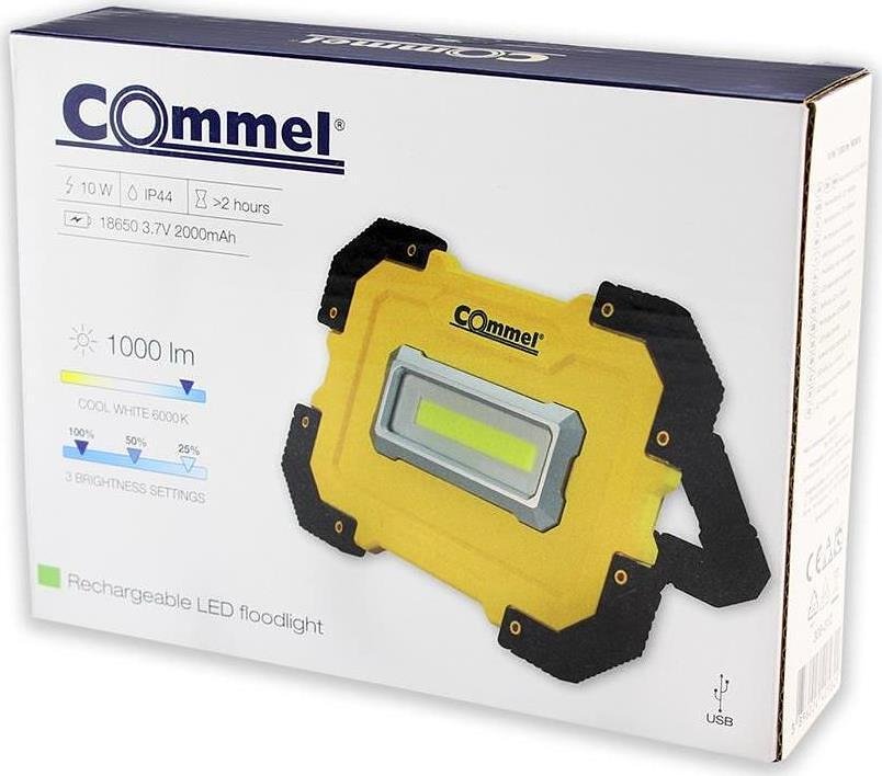 Работна лампа 10W 1000lm 6000K IP44 вградена батерия 2000mAh Commel - C308-312