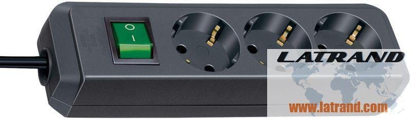 Разклонител с копче ЧЕРЕН 3x2P+E с кабел 1.5 метра / 1.5mm2 Eco-Line Brennenstuhl-1152300015