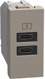 Розетка 2xUSB за зареждане тип C+C PD 20W 1 мод. цвят Камък Light Now Bticino, BTICINO, YG4192CC