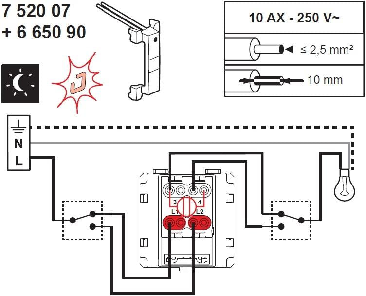 LED лампа за подсветка (бяла) за кръстат ключ 230V 0.15мА Legrand, LEGRAND, 665090