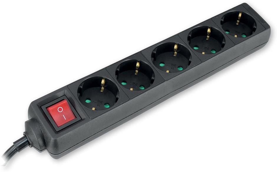 Разклонител с копче ЧЕРЕН 5x2P+E с кабел 3 метра / 1.5mm2 Commel, COMMEL, C232-525