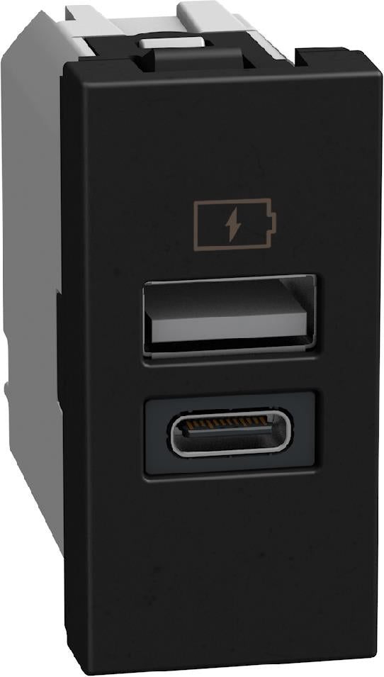 Розетка 2xUSB за зареждане тип A+C PD 20W 1 мод. цвят Графит Light Now Bticino, BTICINO, YD4192AC