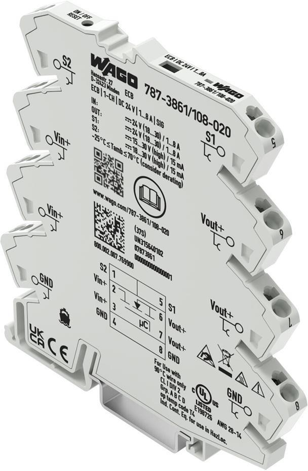 Реле за контрол на ток 1x DC 1-2-3-4-5-6-7-8A 18…30 VDC Wago, WAGO, 787-3861/108-020