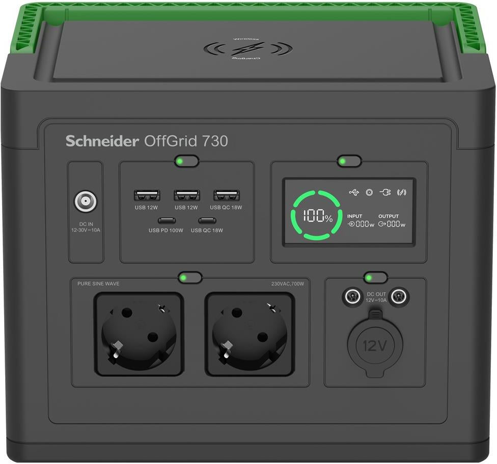 Зарядна станция OffGrid 738Wh с 2х Шуко, 5х USB, 2x DC5521 и индуктивно зарядно 15W SE, SCHNEIDER ELECTRIC, PPS730-GR