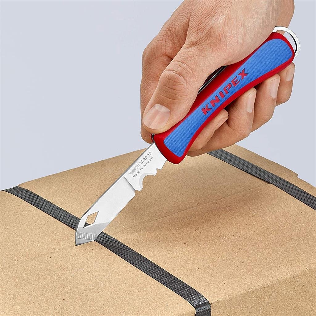 Сгъваем нож за електротехници, синьо-червена ръкохватка 120мм, Knipex - K162050SB