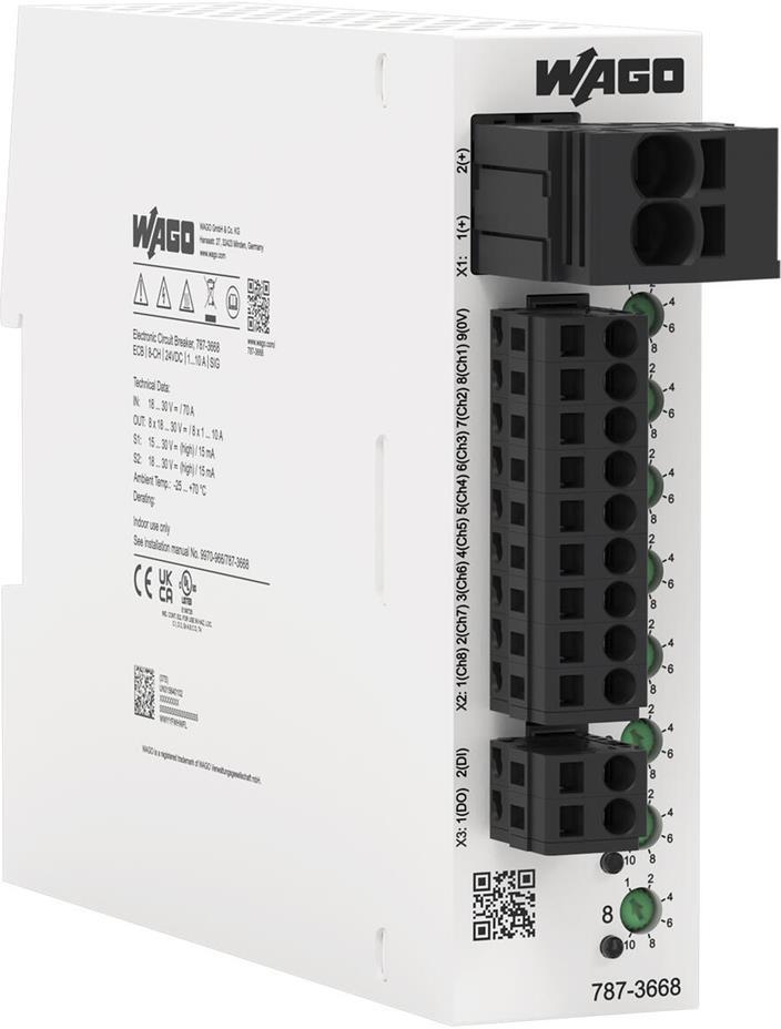 Реле за контрол на ток 8x DC 1-2-4-6-8-10A 18…30 VDC Wago, WAGO, 787-3668
