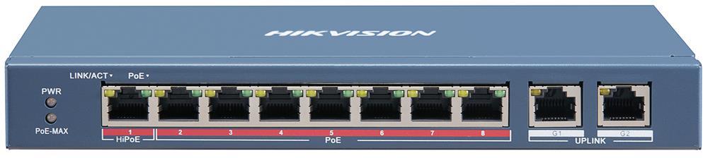 Мрежов комутатор, 8x 10/100 Mbps PoE + 2x 1 Gbps uplink порта, 110W, Hikvision, HIKVISION - домофонни системи, DS-3E0310HP-E