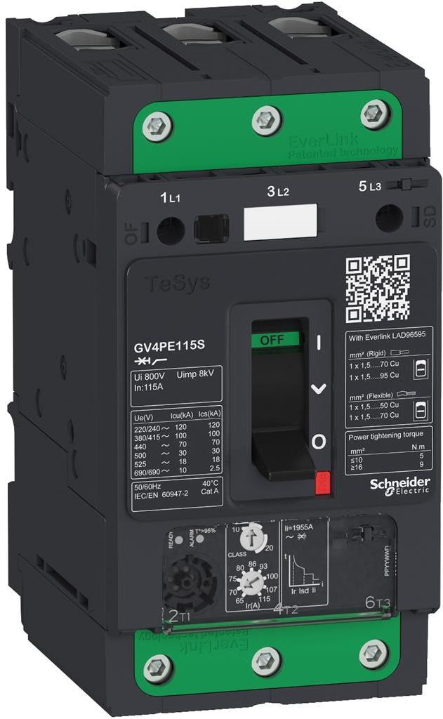 Моторна защита TeSys GV4P 55kW TM 65…115A 50kA EverLink SE, SCHNEIDER ELECTRIC НИСКО НАПРЕЖЕНИЕ, GV4PE115N