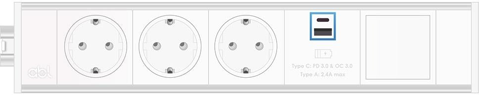 Модул Link 5M с 3х Шуко, USB тип A+C Power Delivery 65W и 1х празен модул, цвят Бял, ABL, ABL Сърбия, 2M21F3H4