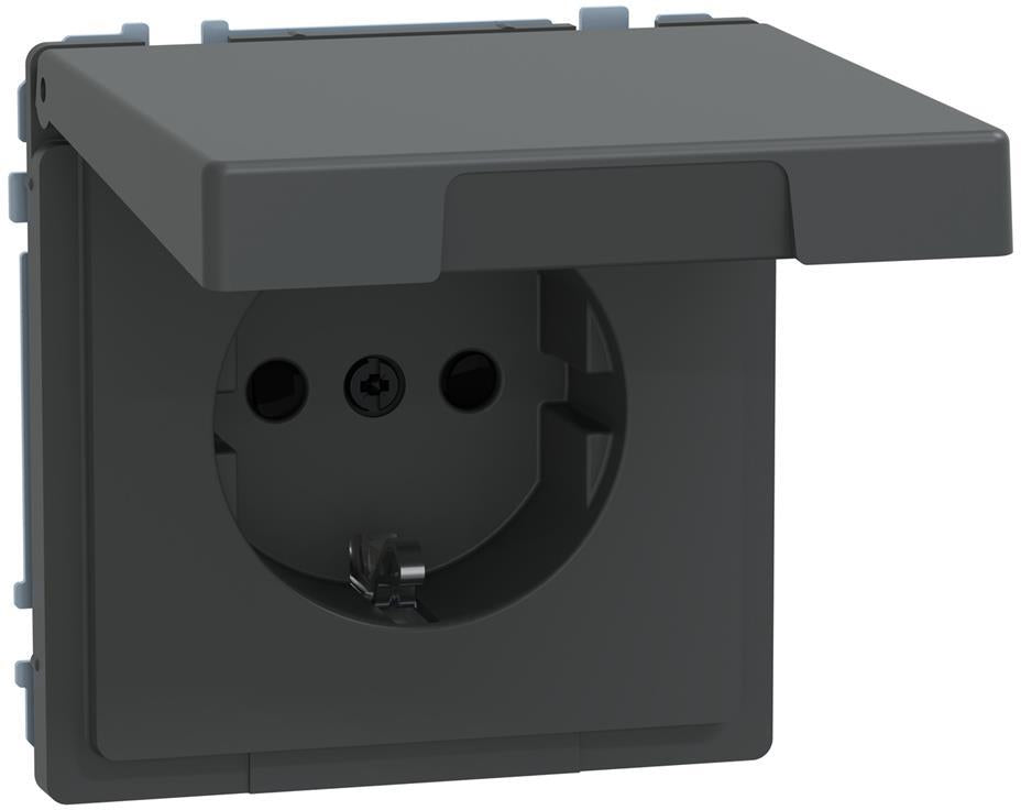 Механизъм контакт шуко с лицев панел IP44 цвят Антрацит System Design Merten SE, SCHNEIDER ELECTRIC, MEG2314-6034