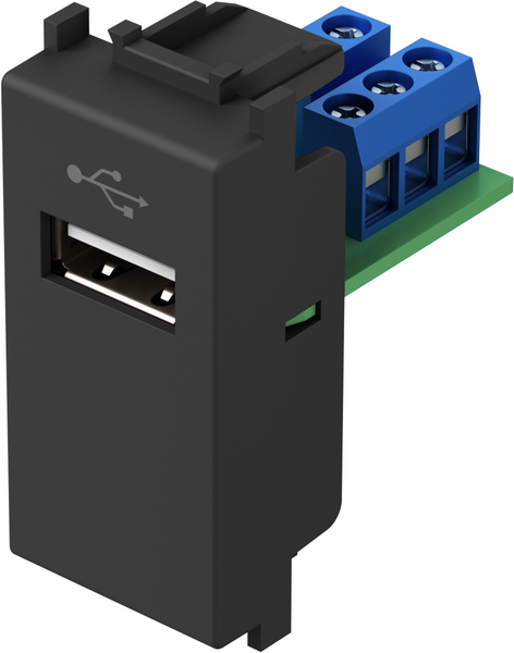Розетка USB A 2.0 за данни 1 мод. цвят Черен мат Modul TEM, KM51SB