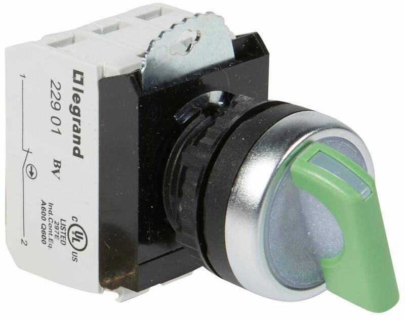 Превключвател зелен 1-2 1NO-1NC светещ 12...24Vac/dc Ø22mm Legrand, LEGRAND НИСКО НАПРЕЖЕНИЕ, 23762